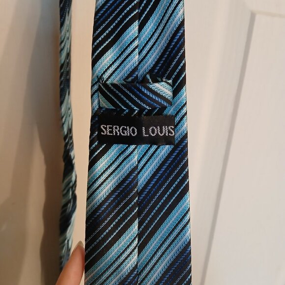Sergio Louis men's striped blue tie - Picture 5 of 7